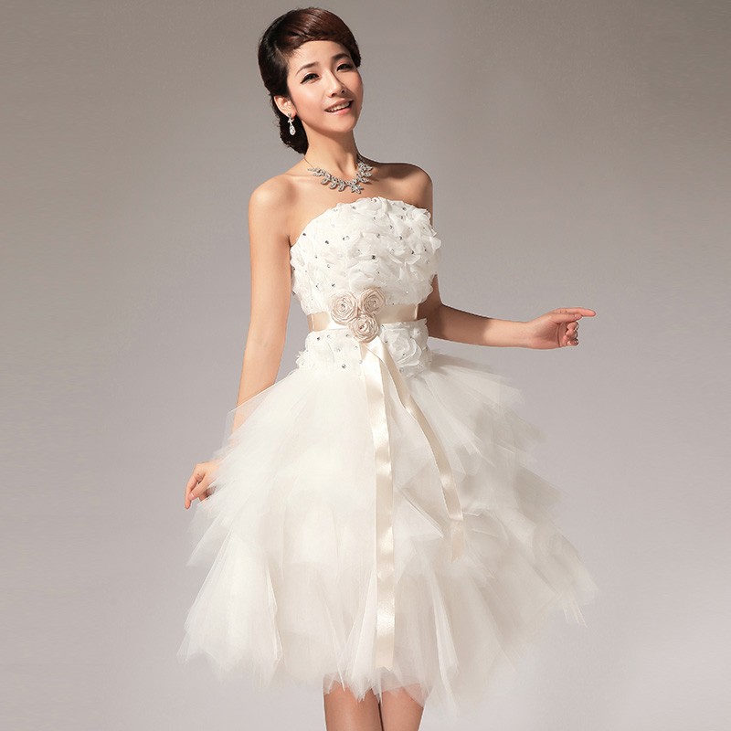 Wedding-dress-2013-tube-top-flower-bridesmaid-dress-short-skirt