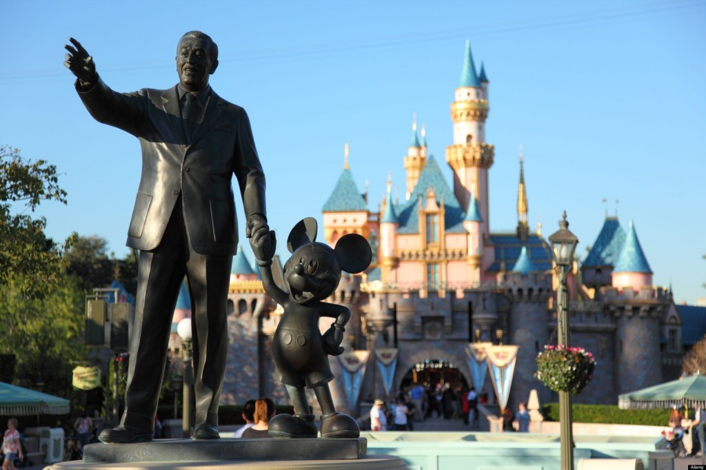 Walt Disney and Mickey Mouse statue at Disneyland California. Image shot 2009. Exact date unknown.
