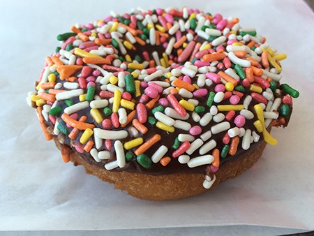 Randy’s Donuts Chocolate Rainbow Sprinkles Donut