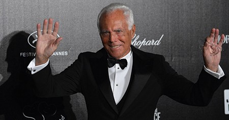 Italian designer Giorgio Armani arrives for an event to raise money for charities working in Haiti, at the 65th Cannes film festival on May 18, 2012 in Cannes. AFP PHOTO / ALBERTO PIZZOLI (Photo credit should read ALBERTO PIZZOLI/AFP/GettyImages)