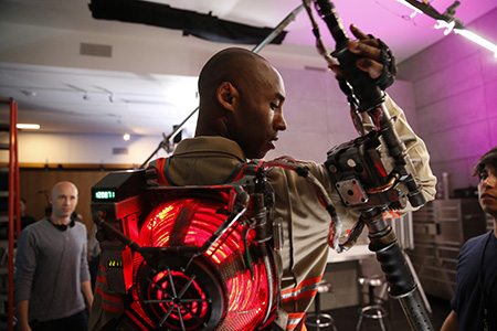 Kobe Bryant on set for a Ghostbusters commercial on April 29, 2016 in Los Angeles. (Photo by Jed Jacobsohn for the Players' Tribune)