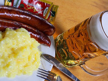 german lunch sausage and potato salad